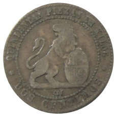 Монета 2 сентимо 1870 года Испания (реверс)