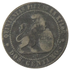 Монета 2 сентимо 1870 года Испания (реверс)