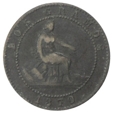Монета 2 сентимо 1870 года Испания (аверс)