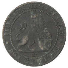 Монета 2 сентимо 1870 года Испания (реверс)