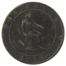 Монета 2 сентимо 1870 года Испания (аверс)