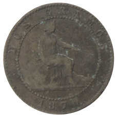 Монета 2 сентимо 1870 года Испания (аверс)