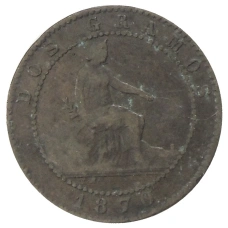 Монета 2 сентимо 1870 года Испания (аверс)