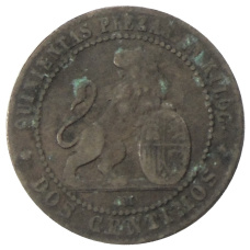 Монета 2 сентимо 1870 года Испания (реверс)