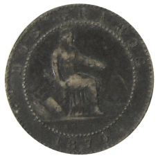 Монета 2 сентимо 1870 года Испания (аверс)