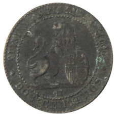 Монета 2 сентимо 1870 года Испания (реверс)