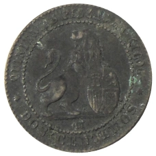 Монета 2 сентимо 1870 года Испания (реверс)