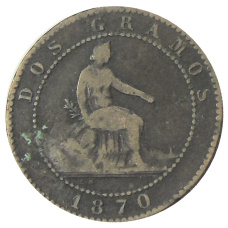 Монета 2 сентимо 1870 года Испания (аверс)