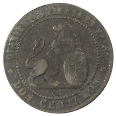 Монета 2 сентимо 1870 года Испания (реверс)