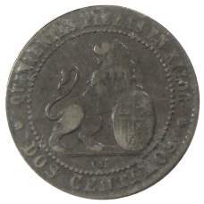 Монета 2 сентимо 1870 года Испания (реверс)