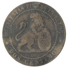 Монета 2 сентимо 1870 года Испания (реверс)