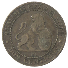 Монета 2 сентимо 1870 года Испания (реверс)