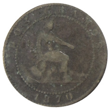 Монета 2 сентимо 1870 года Испания (аверс)