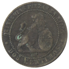 Монета 2 сентимо 1870 года Испания (реверс)