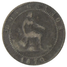 Монета 2 сентимо 1870 года Испания (аверс)