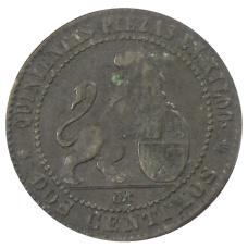 Монета 2 сентимо 1870 года Испания (реверс)
