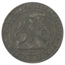 Монета 2 сентимо 1870 года Испания (реверс)