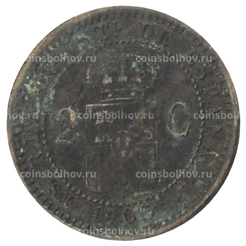 Монета 2 сентимо 1905 года Испания (вид 2)