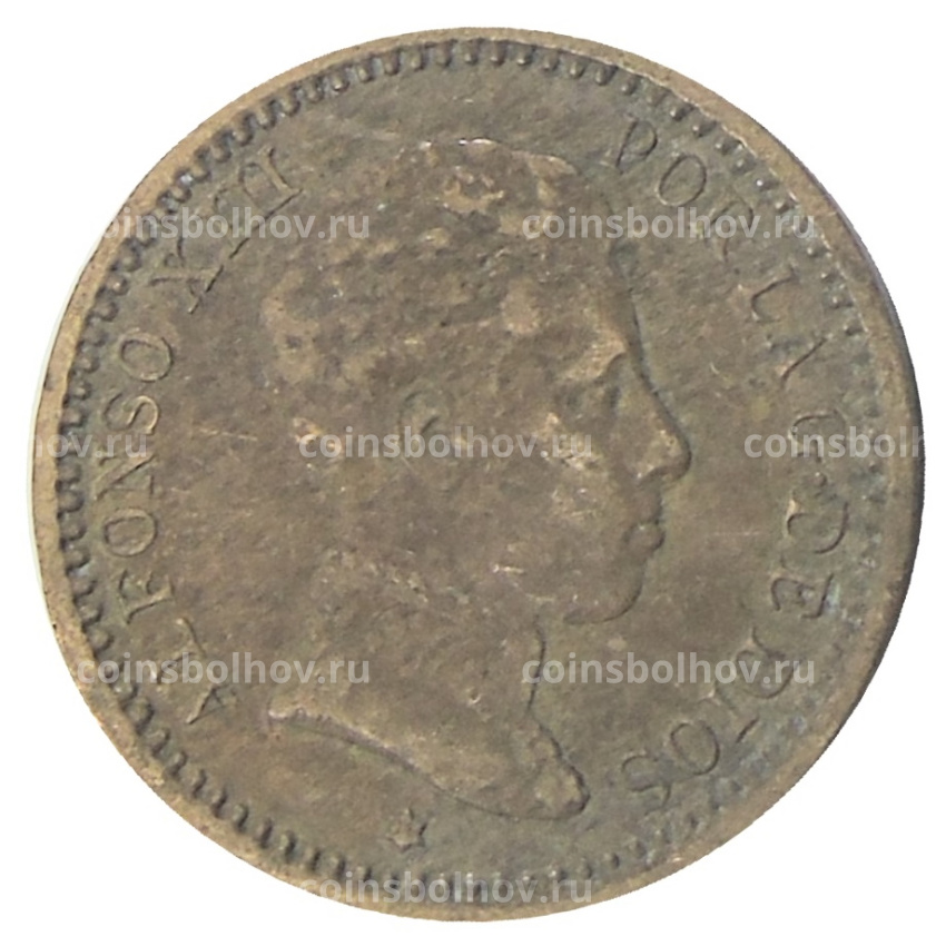 Монета 2 сентимо 1904 года Испания