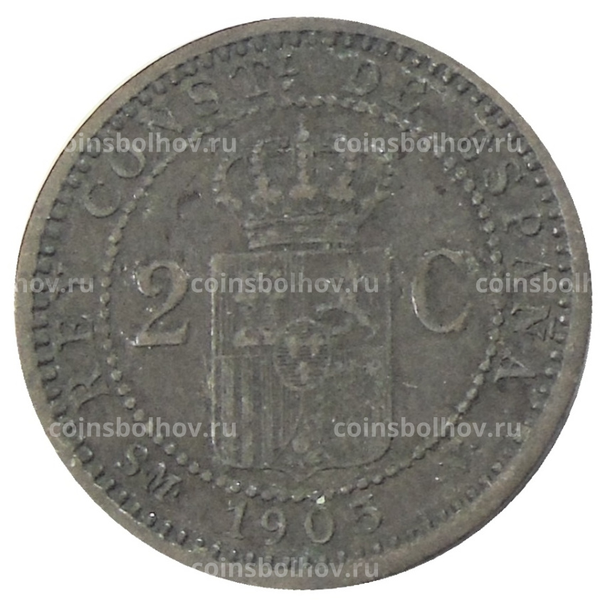 Монета 2 сентимо 1905 года Испания (вид 2)