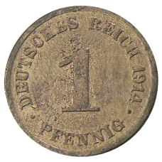 Монета 1 пфенниг 1914 года J Германия (аверс)