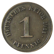 Монета 1 пфенниг 1911 года Е Германия (аверс)