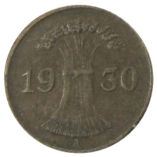 Монета 1 рейхспфенниг 1930 года А Германия (аверс)