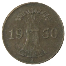 Монета 1 рейхспфенниг 1930 года А Германия (аверс)