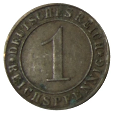 Монета 1 рейхспфенниг 1930 года А Германия (реверс)