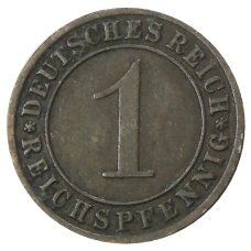 Монета 1 рейхспфенниг 1930 года F Германия (реверс)