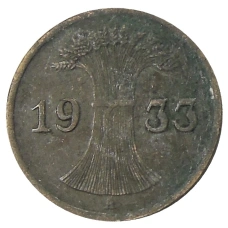 Монета 1 рейхспфенниг 1933 года A Германия (аверс)