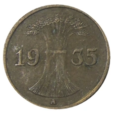 Монета 1 рейхспфенниг 1935 года A Германия (аверс)