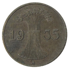 Монета 1 рейхспфенниг 1935 года A Германия (аверс)