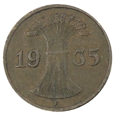 Монета 1 рейхспфенниг 1935 года F Германия (аверс)