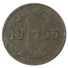 Монета 1 рейхспфенниг 1935 года F Германия (аверс)