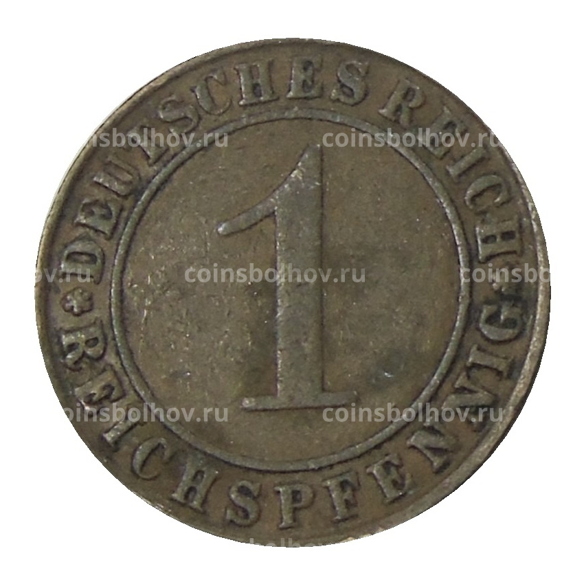 Монета 1 рейхспфенниг 1929 года D Германия (вид 2)