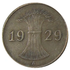 Монета 1 рейхспфенниг 1929 года A Германия (аверс)