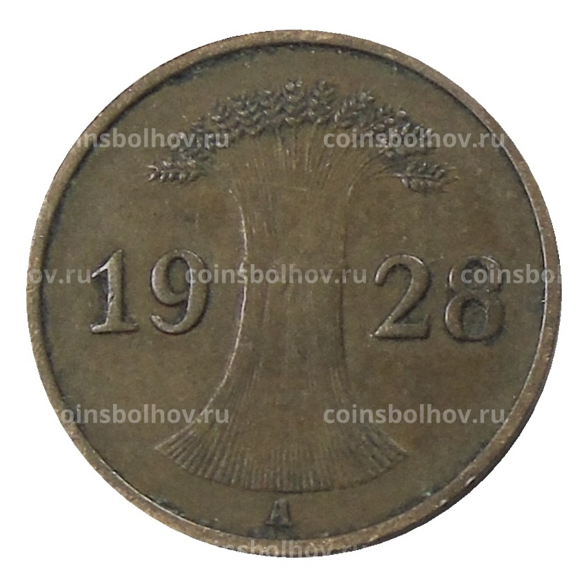 Монета 1 рейхспфенниг 1928 года A Германия