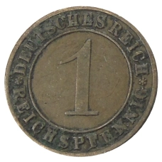 Монета 1 рейхспфенниг 1928 года A Германия (реверс)