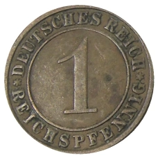Монета 1 рейхспфенниг 1925 года A Германия (реверс)