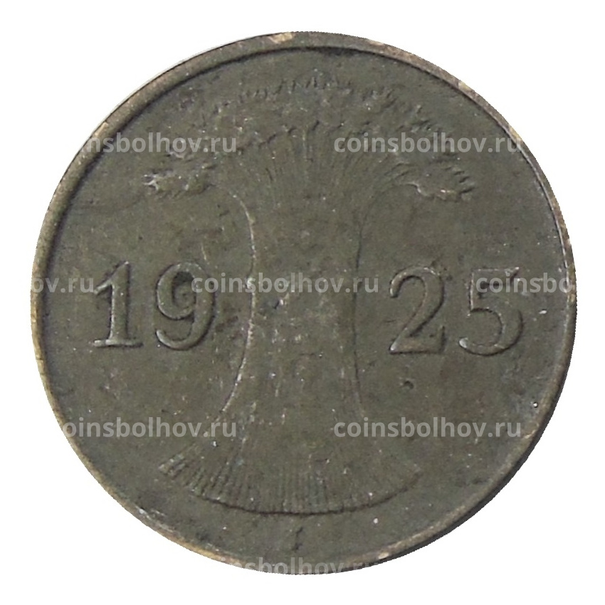 Монета 1 рейхспфенниг 1925 года J Германия