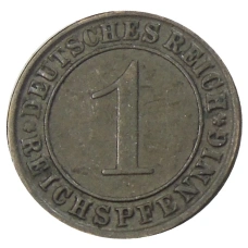Монета 1 рейхспфенниг 1925 года J Германия (реверс)