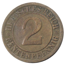 Монета 2 рентенпфеннига 1924 года A Германия (реверс)