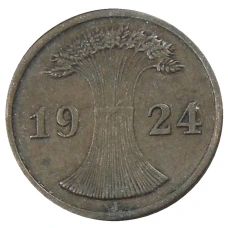 Монета 2 рентенпфеннига 1924 года J Германия (аверс)