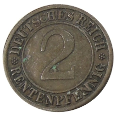 Монета 2 рентенпфеннига 1924 года J Германия (реверс)