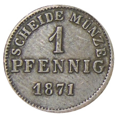 Монета 1 пфенниг 1871 года Германсике государства — Гессен-Дармштадт (аверс)