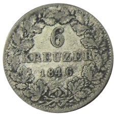 Монета 6 крейцеров 1846 года Германские государства — Гессен — Дармштадт (аверс)