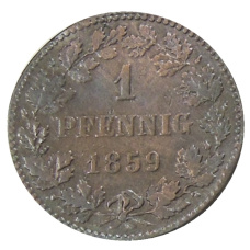 Монета 1 пфенниг 1859 года Германские государства — Нассау (аверс)