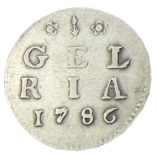 Монета 2 стувера 1786 года Голландская республика  —  Гелдерланд (аверс)