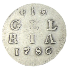 Монета 2 стувера 1786 года Голландская республика  —  Гелдерланд (аверс)